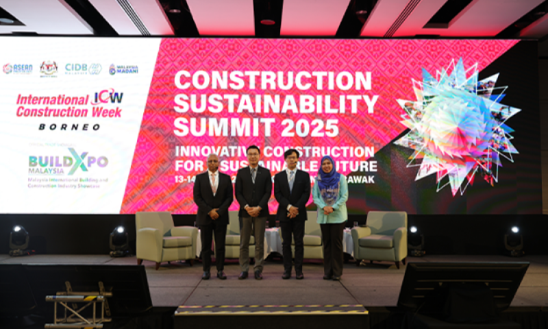 Speakers on stage at the Construction Sustainability Summit 2025, part of International Construction Week